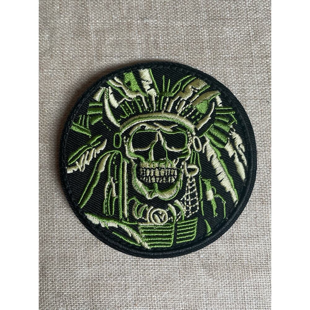 Death Skull Indian Chief  3" Hook and  Loop Patch New